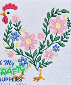 Floral Silhouette Rooster Embroidery Design