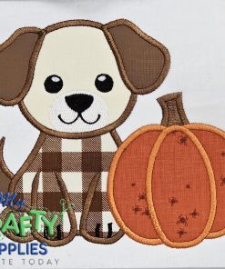 Cute Puppy and Pumpkin Applique Embroidery Design