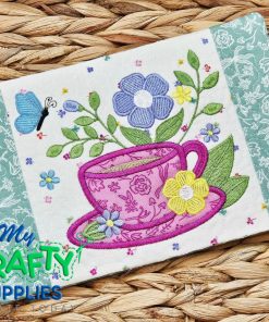 Floral Tea Cup Mug Rug Embroidery Design (MRM)