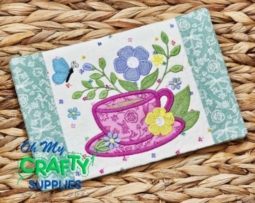 Floral Tea Cup Mug Rug Embroidery Design (MRM)