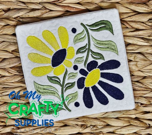 Double Flower Mug Rug Embroidery Design (REV)