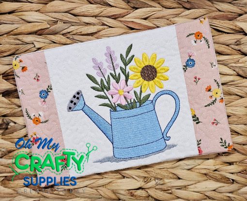 Spring Watering Can Mug Rug Embroidery Design (MAD)