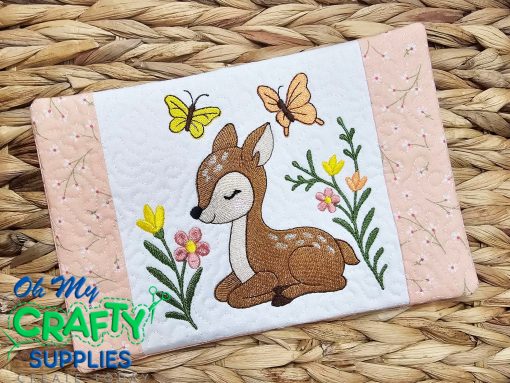 Spring Deer Mug Rug Embroidery Design (MRM)