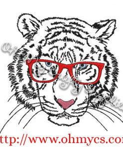 Tiger Drawing with Glasses Embroidery Design