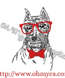 Drawing Male Dog With Glasses Embroidery Design