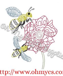Henna Bees and Flower Embroidery Design