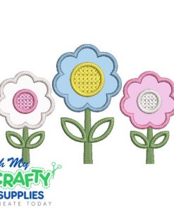 3 Flower Applique Embroidery Design