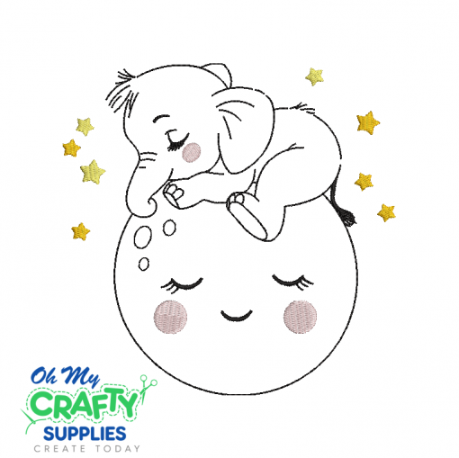 Baby Ele On The Moon Embroidery Design
