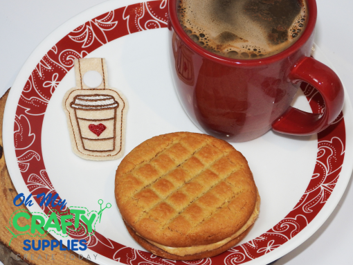 ITH Coffee Cup Key Fob 222 Embroidery Design