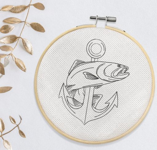 Fish Anchor Sketch 2021 Embroidery Design