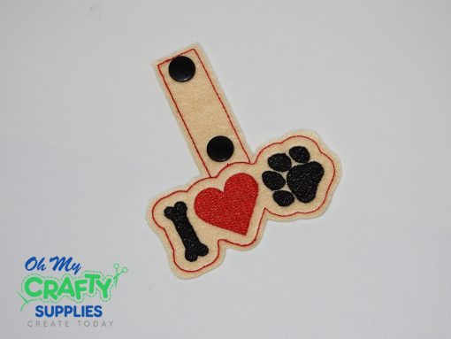 Bone Heart Paw Key Fob Embroidery Design