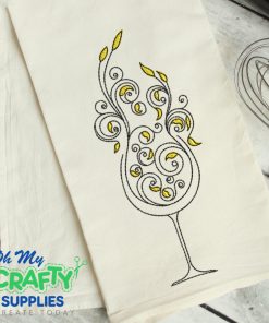 Elegant Wine Glass Embroidery Design