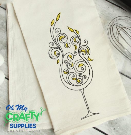 Elegant Wine Glass Embroidery Design