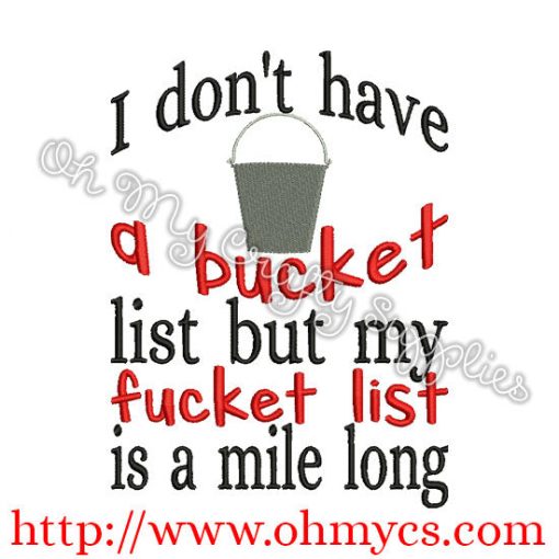 Bucket List Embroidery Design