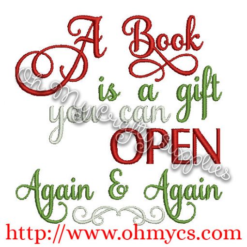 Gift of a Book Embroidery Design