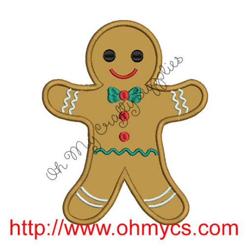 Gingerbread Man Applique Embroidery Design