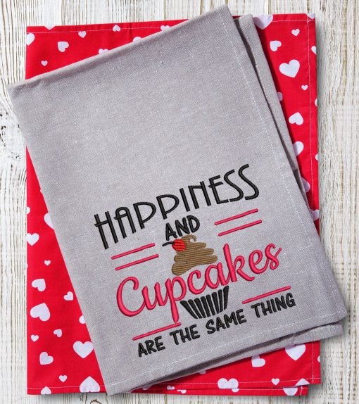 Happiness and Cupcakes Embroidery Design