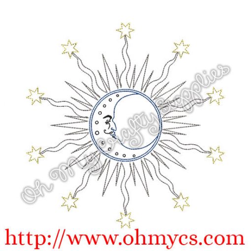 Henna Moon Face Embroidery Design