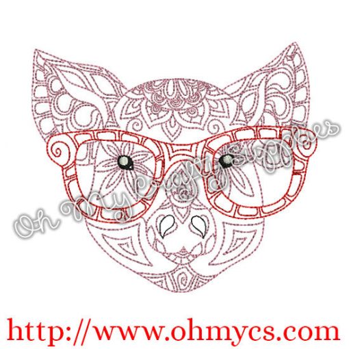 Henna Pig with Glasses Embroidery Design