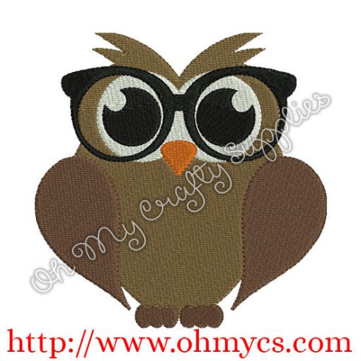 Hoot Owl With Glasses Embroidery Design