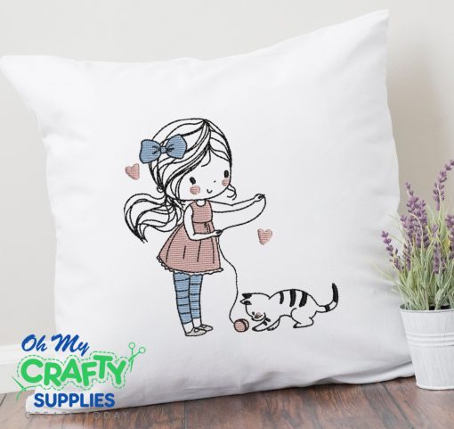 Kitty Play Time Embroidery Design