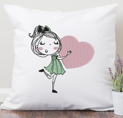 Little Miss Hearts Embroidery Design