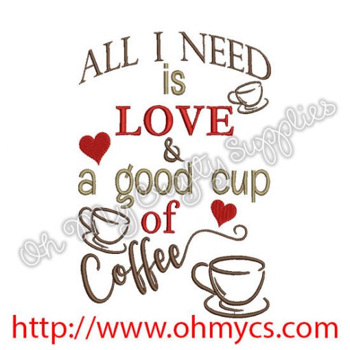 Love & Coffee Embroidery Design