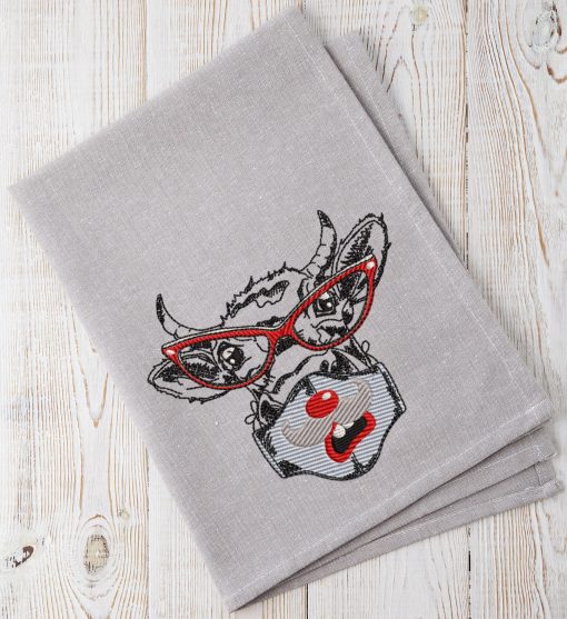 Masked Cow Embroidery Design