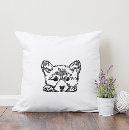 Corgi Puppy Sketch Face Embroidery Design