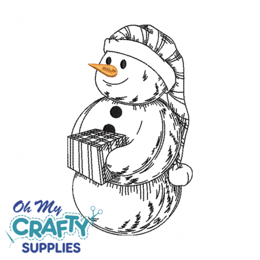 Snowman Sketch with Gift 12121 Embroidery Design