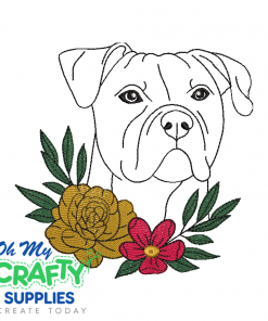 Boxer Dog with Flowers Embroidery Design