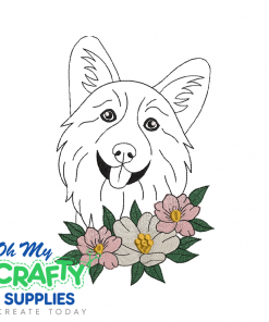 Corgi Dog with Flowers Embroidery Design
