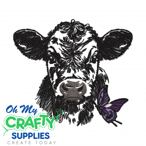 Cow With Butterfly 214 Embroidery Design