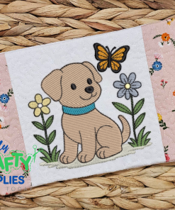 Floral Puppy Mug Rug Embroidery Design (MRM)