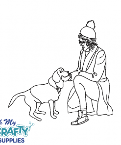 Girl Petting Dog Line Art Embroidery Design