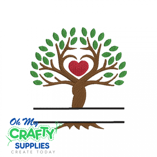 Split Family Tree with Heart Embroidery Design