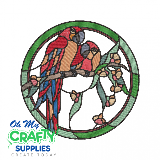 Stained Glass Parrots Embroidery Design