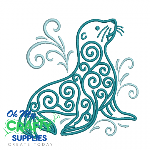 Tidal Swirl Sea Lion Embroidery Design