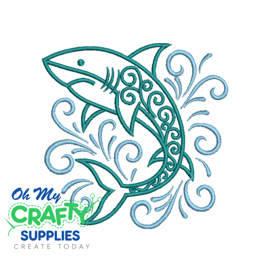 Tidal Swirl Shark Embroidery Design