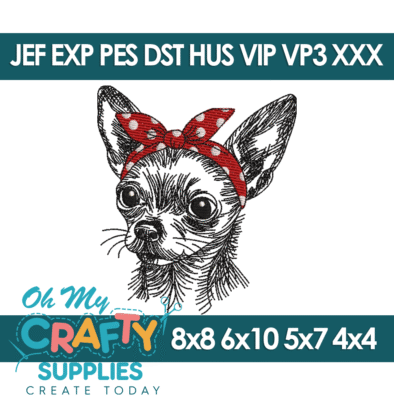Sketch Bow Chihuahua Embroidery Design