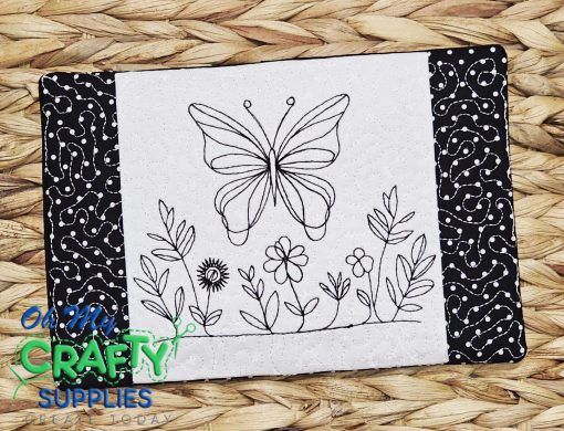 Sketch Floral Butterfly Mug Rug Embroidery Design (MAD)