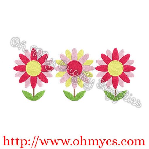 Spring Flowers Trio Solid Stitch Embroidery Design