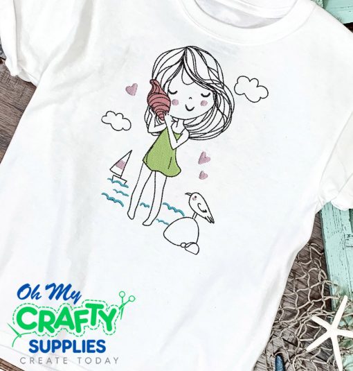 Beach Girl Embroidery Design