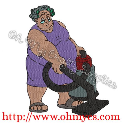Bertha Vacuuming Embroidery Design
