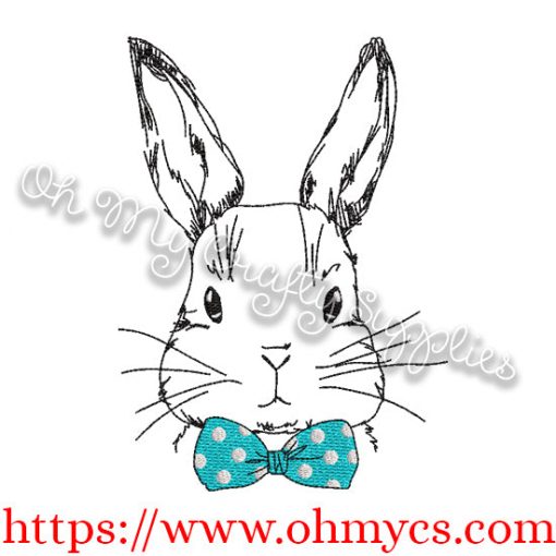 Sketch Boy Bunny with Bow Tie Embroidery Design