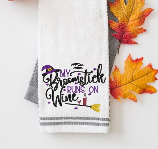Broomstick Runs on Wine Embroidery Design