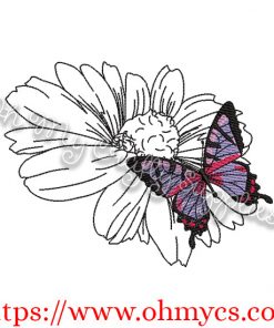 Butterfly Flower Sketch Embroidery Design