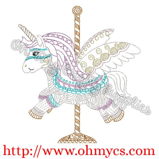 Carousal Unicorn Embroidery Design
