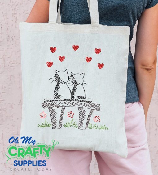 Cats on a Bench Embroidery Design