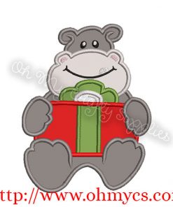 Christmas Hippo Applique Design